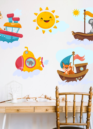 Вінілова інтер'єрна наклейка кольорова декор на стіну, шпалери та інші поверхні "кораблі. підводний