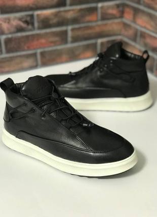 Кожаные ботинки хайтопы мужские чёрные зимние2 фото