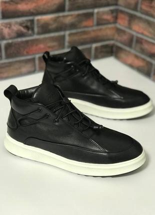 Кожаные ботинки хайтопы мужские чёрные зимние4 фото