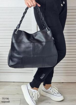 🖤 женская черная сумка мешок из экокожи4 фото