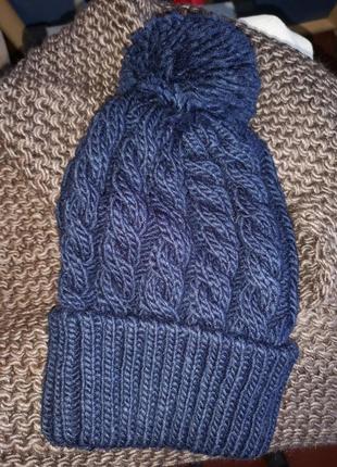 Теплий комплект шапка+шарф з помпонами коса7 фото