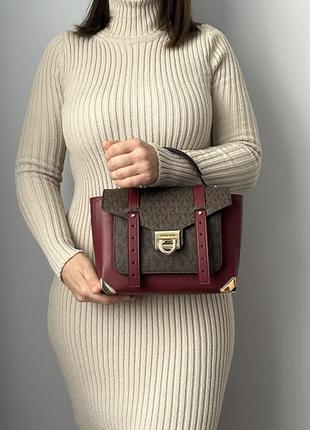 Коричнева сумка manhattan medium brown bordo michael kors