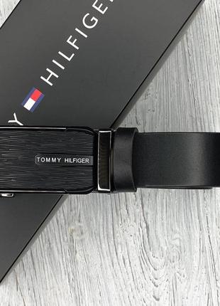 Чорний ремінь tommy hilfiger чоловічий з пряжкою автомат на подарунок з коробкою і пакетом