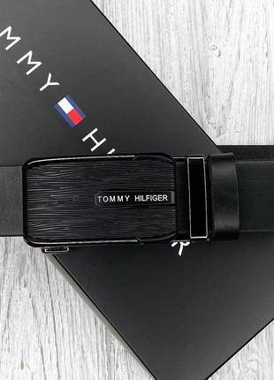 Черный ремень Tommy hilfiger мужской с пряжкой автомат на подарок с коробкой и пакетом2 фото