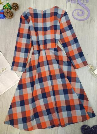 Платье женское vovk удлинённое расклешенное в клетку с длинным рукавом оранжево синее размер м4 фото