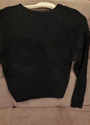 Новогодний свитер, с оленями, черная крупная вязка4 фото