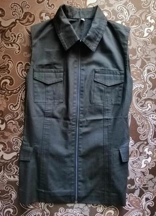 Жакет жилетка чёрный на молнии с карманами классика