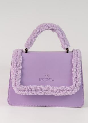 Женская сумка сумочка фиолетовая сумка фиолетовый клатч с мехом2 фото