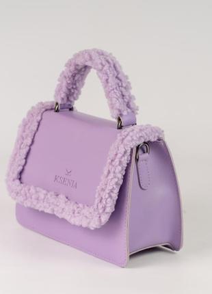 Женская сумка сумочка фиолетовая сумка фиолетовый клатч с мехом3 фото