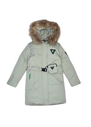 Пальто -зима для девочки цвет оливковый арт.975