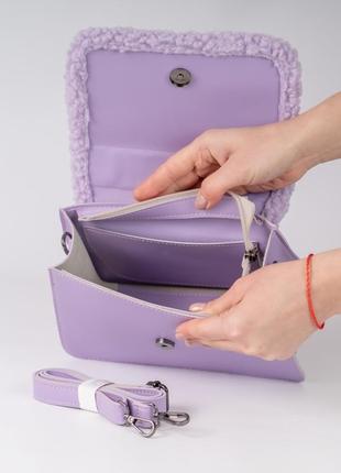 Женская сумка сумочка фиолетовая сумка фиолетовый клатч с мехом5 фото