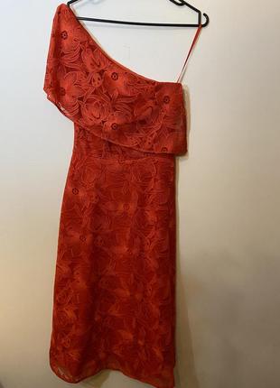 Супер платье яркого красного цвета на одно плечо warehouse, размер s\m1 фото
