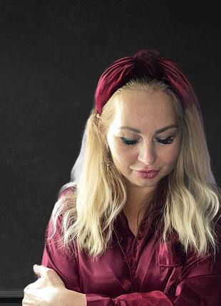 Обруч обідок вузол чалма на голову для волосся оксамитовий бордовий