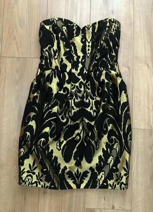 Чёрно-золотое коктейльное платье h&m без бретелек2 фото