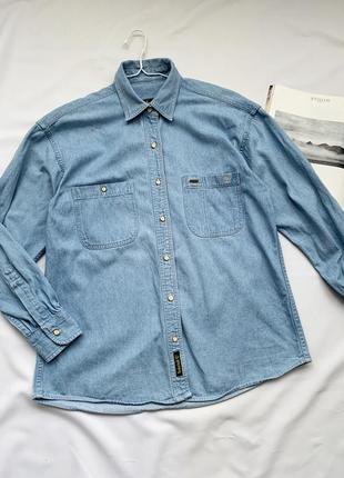 Рубашка, джинсовая, котоновая, голубая, базовая, оригинал, timberland