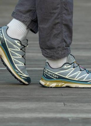 Мужские кроссовки salomon xt-6 adv grey blue низкие на шнуровке водонепроницаемые вставки