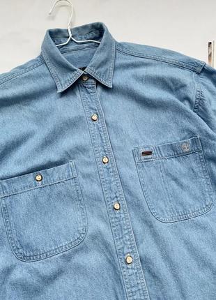 Сорочка, джинсова, котонова, блакитна, голуба, базова, оригінал, timberland3 фото