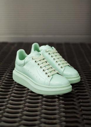 Кожаные кроссовки alexander mcqueen patent mint в мятном цвете (36-41)😍3 фото