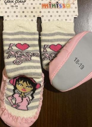 Детские носки-чешки, носки на подошве девочки, носки с мишкой, махровые носки простроченные, носки-чешки1 фото