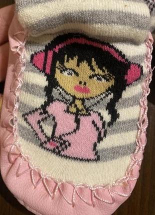 Детские носки-чешки, носки на подошве девочки, носки с мишкой, махровые носки простроченные, носки-чешки2 фото