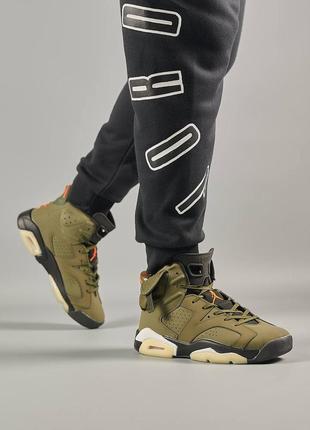 Шикарные мужские кроссовки "nike air jordan retro 6 x travis scott ‘olive’"7 фото