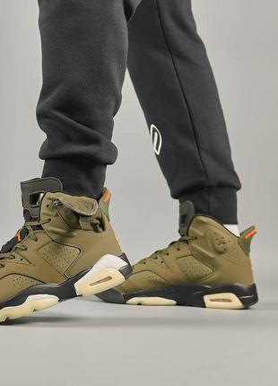 Шикарные мужские кроссовки "nike air jordan retro 6 x travis scott ‘olive’"6 фото