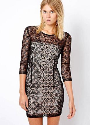 Платье в сетку черно-кремовое с кружевом маленький размер платья черное