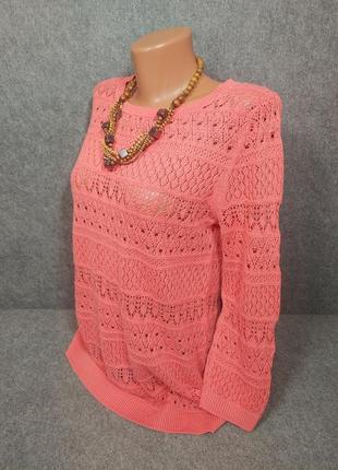 Натуральный ажурный джемпер свитер кофта розово-кораллового цвета 46 размера2 фото