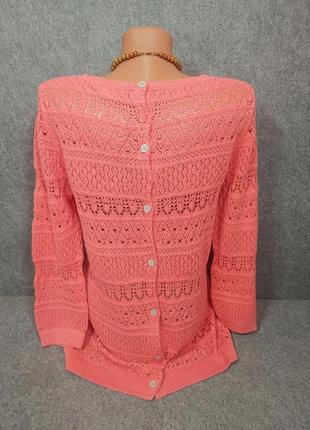 Натуральный ажурный джемпер свитер кофта розово-кораллового цвета 46 размера3 фото