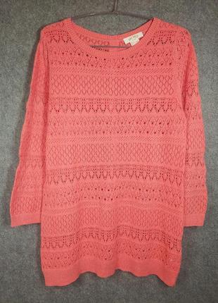 Натуральный ажурный джемпер свитер кофта розово-кораллового цвета 46 размера5 фото