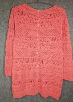 Натуральный ажурный джемпер свитер кофта розово-кораллового цвета 46 размера6 фото