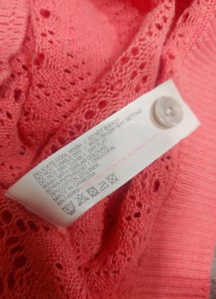 Натуральный ажурный джемпер свитер кофта розово-кораллового цвета 46 размера8 фото