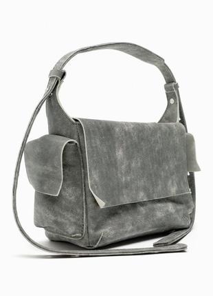 Кожаная серая сумка кроссбоди zara с вощеным эффектом cos massimo bimba y lola acne