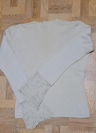 Блуза трикотажная с кружевом бежевая  мехх4 фото
