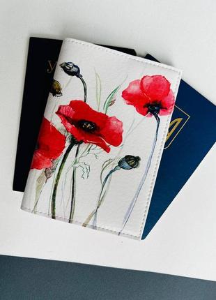 Обложка на паспорт , загранпаспорт, загран паспорт маки цветы3 фото