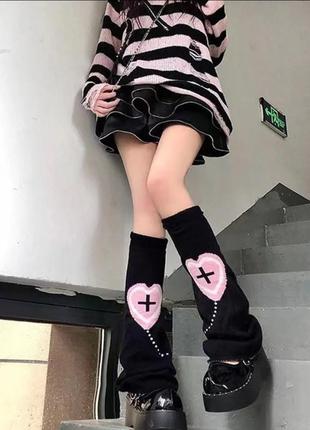 Гетры черные розовое сердечко крест гетры новее модное1 фото
