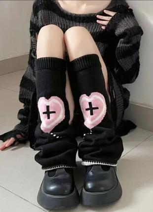 Гетры черные розовое сердечко крест гетры новее модное2 фото