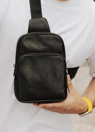 Мужская стильная и качественная сумка слинг vibe черная6 фото