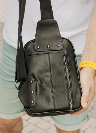 Мужская стильная и качественная сумка слинг vibe черная4 фото