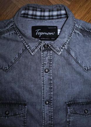 Мужская джинсовая серая рубашка topman s m3 фото