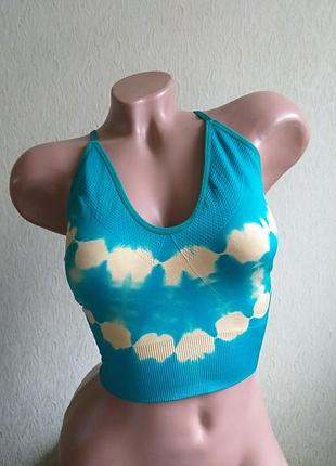 Спортивный топ с открытой спиной.  топик бирюзовый, желтый, тай дай.