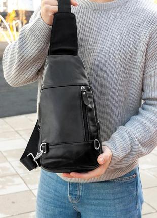 Мужская стильная и качественная сумка слинг cuba черная7 фото
