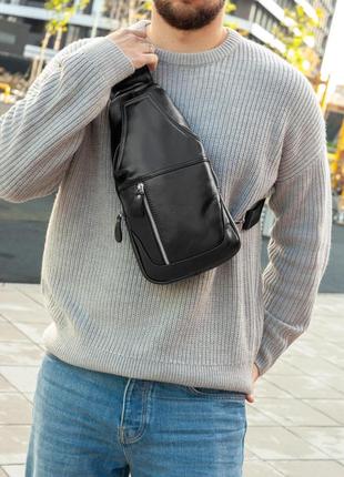 Мужская стильная и качественная сумка слинг cuba черная3 фото