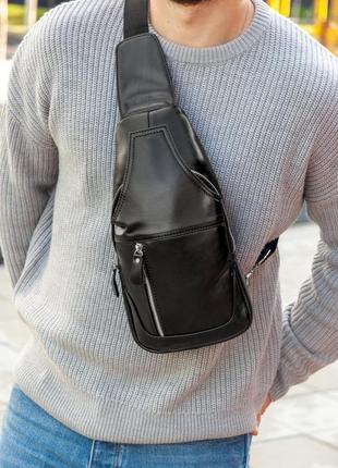 Мужская стильная и качественная сумка слинг cuba черная2 фото