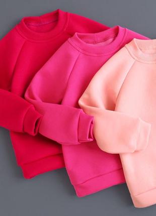 Теплый детский однотонный свитшот для девочки подростковый кофта на флисе розовая красная малиновая