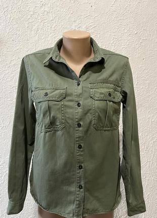 Плотная рубашка хаки / женская рубашка плотная / хаки рубашка джинсовая