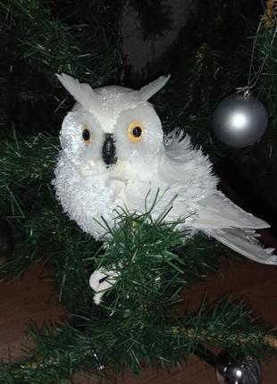 Декорація новорічна сова пухнаста5 фото
