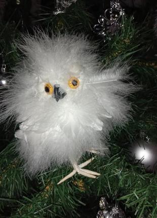 Декорація новорічна сова пухнаста6 фото