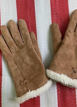 Утеплённые кожаные перчатки  на флисе с мехом/100%кожа
