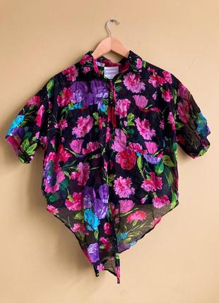 Летняя хлопковая блузка в цветочный принт2 фото